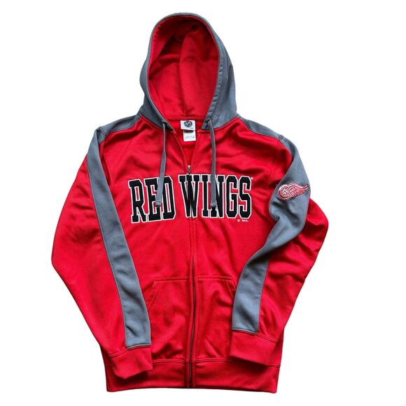 NHL Other - NHL Red Wings Hockey Hooded Zip Up Sweatshirt Mens Small Red Activewear Hoodie